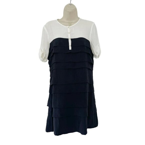 Sandro Woman's Sz 2 (US Sz M)  Black Tiered Dress w/ Cream Top Button Placket - Picture 1 of 7